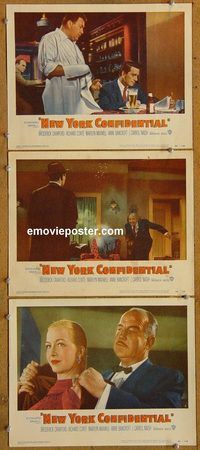 e343 NEW YORK CONFIDENTIAL 3 vintage movie lobby cards '55 Broderick Crawford