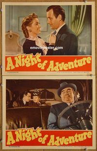 e182 NIGHT OF ADVENTURE 2 vintage movie lobby cards '44 Tom Conway