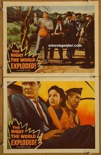 e183 NIGHT THE WORLD EXPLODED 2 vintage movie lobby cards '57 Kathryn Grant