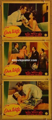 e347 OUR WIFE 3 vintage movie lobby cards '41 Melvyn Douglas, Hussey