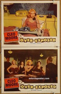 e188 OVER-EXPOSED 2 vintage movie lobby cards '56 super sexy Cleo Moore!