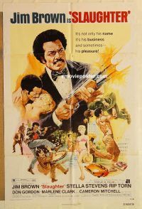 h044 SLAUGHTER one-sheet movie poster '72 Jim Brown, Akimoto artwork!