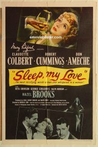 h045 SLEEP MY LOVE one-sheet movie poster '47 Claudette Colbert, Cummings