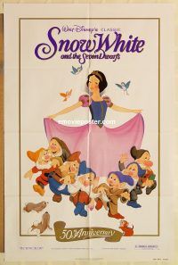 h055 SNOW WHITE & THE SEVEN DWARFS one-sheet movie poster R87 Disney classic!