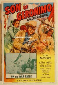 h062 SON OF GERONIMO Chap 9 signed one-sheet movie poster '52 Clayton Moore