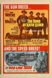 h069 SONS OF KATIE ELDER/RED LINE 7000 one-sheet movie poster '68 Wayne