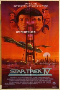 h084 STAR TREK 4 one-sheet movie poster '86 Nimoy, Shatner, Bob Peak art!