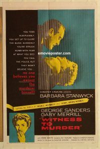 h291 WITNESS TO MURDER one-sheet movie poster '54 Stanwyck, film noir