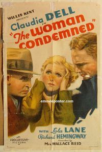 h293 WOMAN CONDEMNED one-sheet movie poster '34 Claudia Dell, Lola Lane