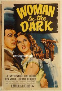 h294 WOMAN IN THE DARK one-sheet movie poster '51 Penny Edwards, Elliot