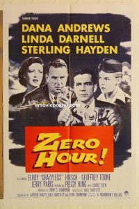 h313 ZERO HOUR one-sheet movie poster '57 Dana Andrews, Linda Darnell