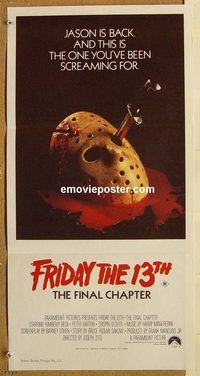 k585 FRIDAY THE 13TH 4 Australian daybill movie poster '84 Cory Feldman