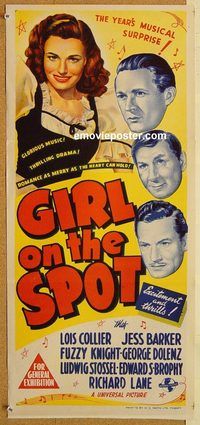 k596 GIRL ON THE SPOT Australian daybill movie poster '46 noir musical!