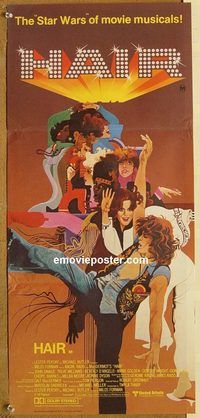 k609 HAIR Australian daybill movie poster '79 great Bob Peak artwork!