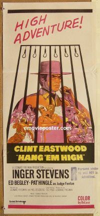 k612 HANG 'EM HIGH Australian daybill movie poster '68 Clint Eastwood