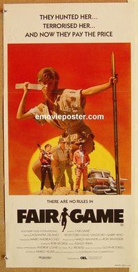 k573 FAIR GAME Australian daybill movie poster '85 Outback man-hunt!