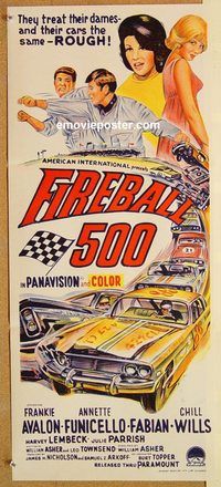 k575 FIREBALL 500 Australian daybill movie poster '66 car racing, Avalon