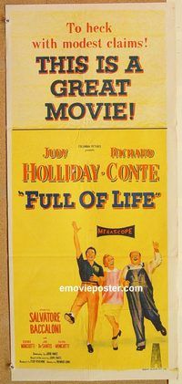 k589 FULL OF LIFE Australian daybill movie poster '57 Judy Holliday, Conte