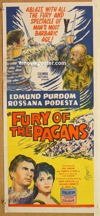 k590 FURY OF THE PAGANS Australian daybill movie poster '62 barbarians!