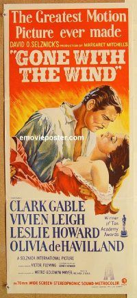 k601 GONE WITH THE WIND Australian daybill movie poster R68 Gable, Leigh