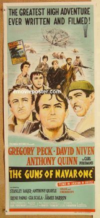 k607 GUNS OF NAVARONE Australian daybill movie poster '61 Peck, Niven, Quinn