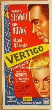 k821 VERTIGO Australian daybill movie poster '58 James Stewart, Kim Novak