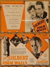 k321 FOUR WALLS movie herald '28 John Gilbert, Joan Crawford