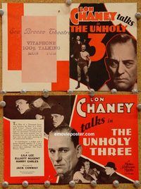 k387 UNHOLY 3 movie herald '30 Lon Chaney classic