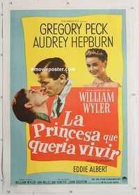 p125 ROMAN HOLIDAY linen Argentinean movie poster '53 Audrey Hepburn