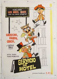 p126 ROOM SERVICE linen Argentinean movie poster R60s Marx Bros!