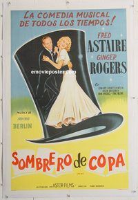 p133 TOP HAT linen Argentinean movie poster R50s Astaire & Rogers!