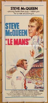 p244 LE MANS linen Aust daybill movie poster '71 McQueen, racing!