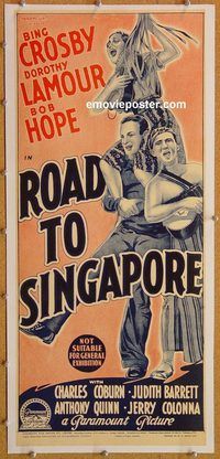 p248 ROAD TO SINGAPORE linen Aust daybill movie poster '40 Crosby