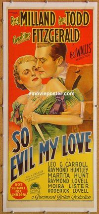 p250 SO EVIL MY LOVE linen Aust daybill movie poster '48 Milland, Todd