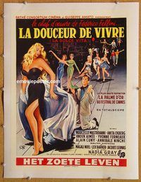 p150 LA DOLCE VITA linen Belgian movie poster '61 Fellini, Mastroianni