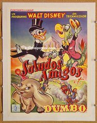 p158 SALUDOS AMIGOS/DUMBO linen Belgian movie poster '50s Disney