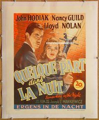 p159 SOMEWHERE IN THE NIGHT linen Belgian movie poster '46 film noir!