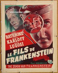 p160 SON OF FRANKENSTEIN linen Belgian movie poster R50s Boris Karloff