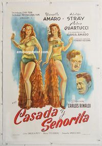 p104 CASADA Y SENORITA linen Argentinean movie poster '54 sexy girls!