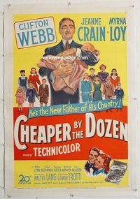 p358 CHEAPER BY THE DOZEN linen one-sheet movie poster '50 Clifton Webb