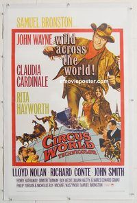 p360 CIRCUS WORLD linen one-sheet movie poster '65 John Wayne, Cardinale