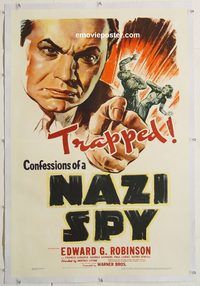 p364 CONFESSIONS OF A NAZI SPY linen one-sheet movie poster '39 Robinson