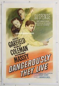 p371 DANGEROUSLY THEY LIVE linen one-sheet movie poster '42 John Garfield