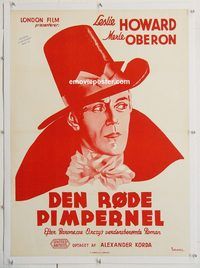 p203 SCARLET PIMPERNEL linen Danish movie poster '34 cool Wenzel art!