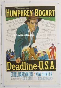 p377 DEADLINE-USA linen one-sheet movie poster '52 Humphrey Bogart