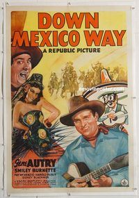 p382 DOWN MEXICO WAY linen one-sheet movie poster '41 Gene Autry, Burnette