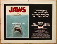 p299 JAWS linen half-sheet movie poster '75 Steven Spielberg classic shark!