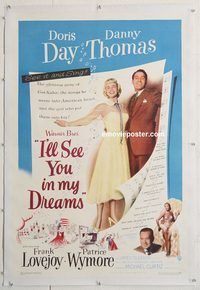 p440 I'LL SEE YOU IN MY DREAMS linen one-sheet movie poster '52 Doris Day