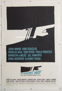 p442 IN HARM'S WAY linen one-sheet movie poster '65 classic Saul Bass art!