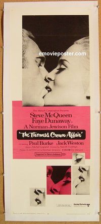 p305 THOMAS CROWN AFFAIR linen insert movie poster '68 Steve McQueen